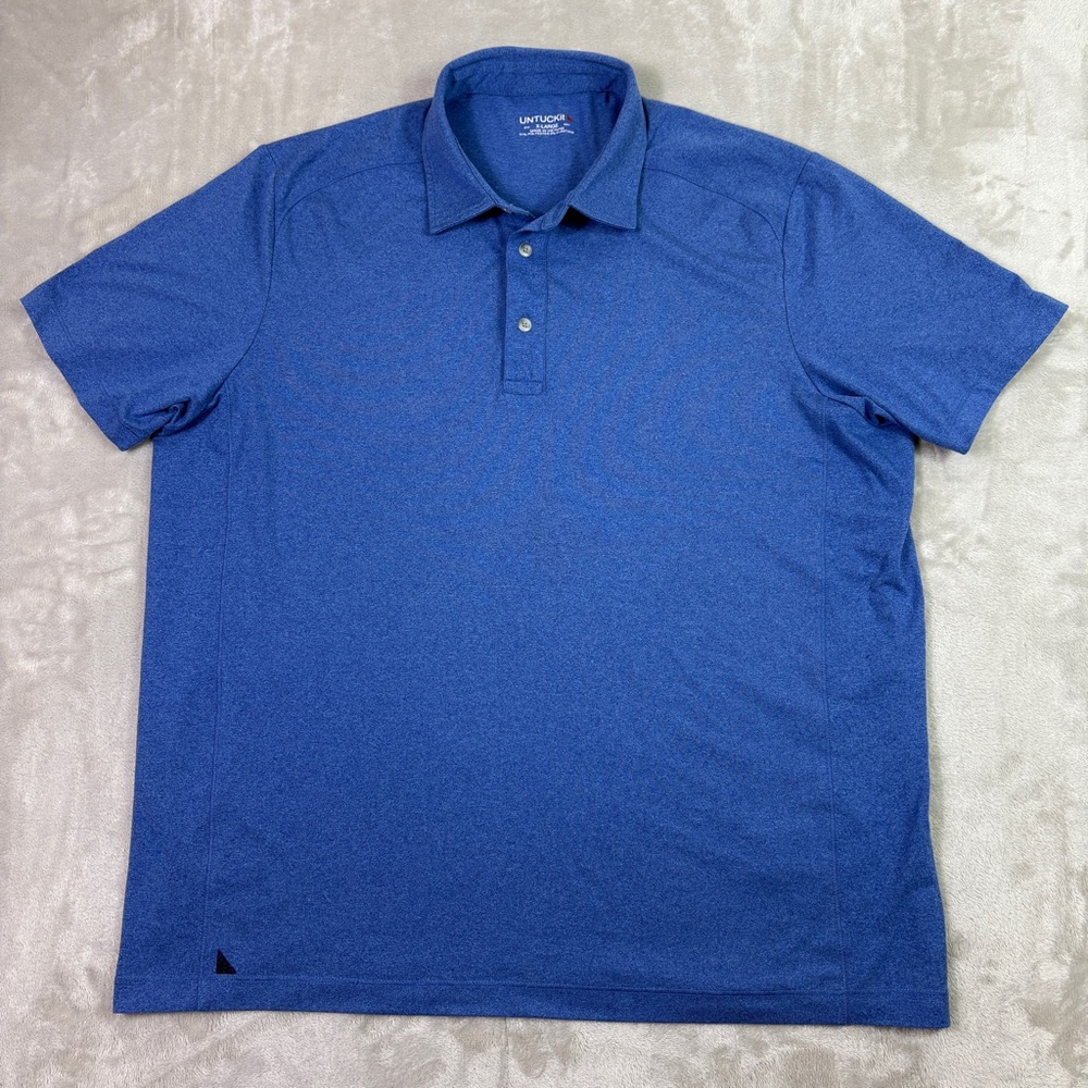 UNTUCKit Polo Shirt Mens XL Heather Blue Stretch Casual Preppy Short Sleeve